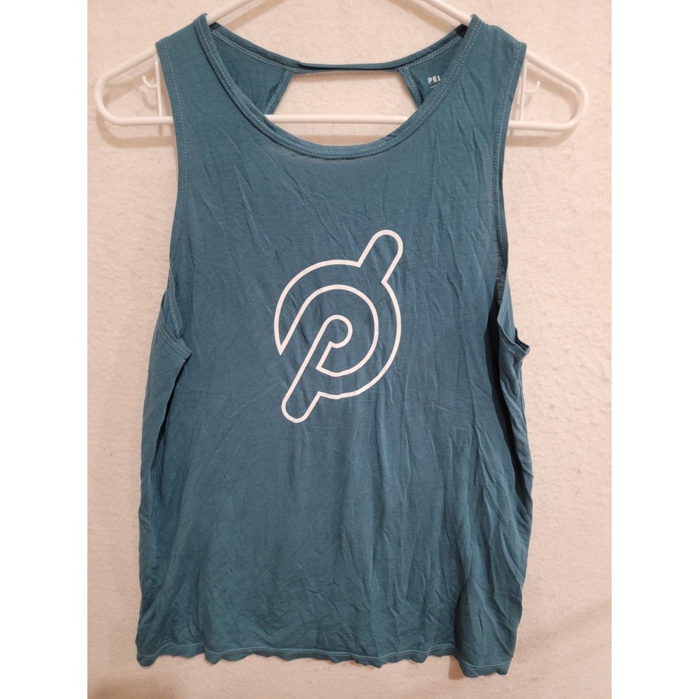 Peloton Open‎ Back Tank Top Womens Small Teal Blue Sleeveless Twisted Back Logo